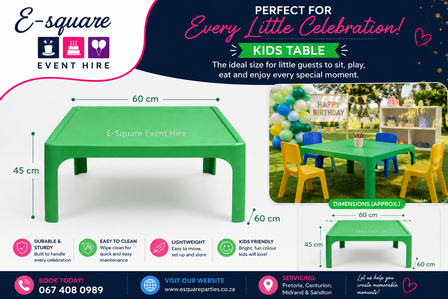 Kids Table Green (Hire) - Image 2