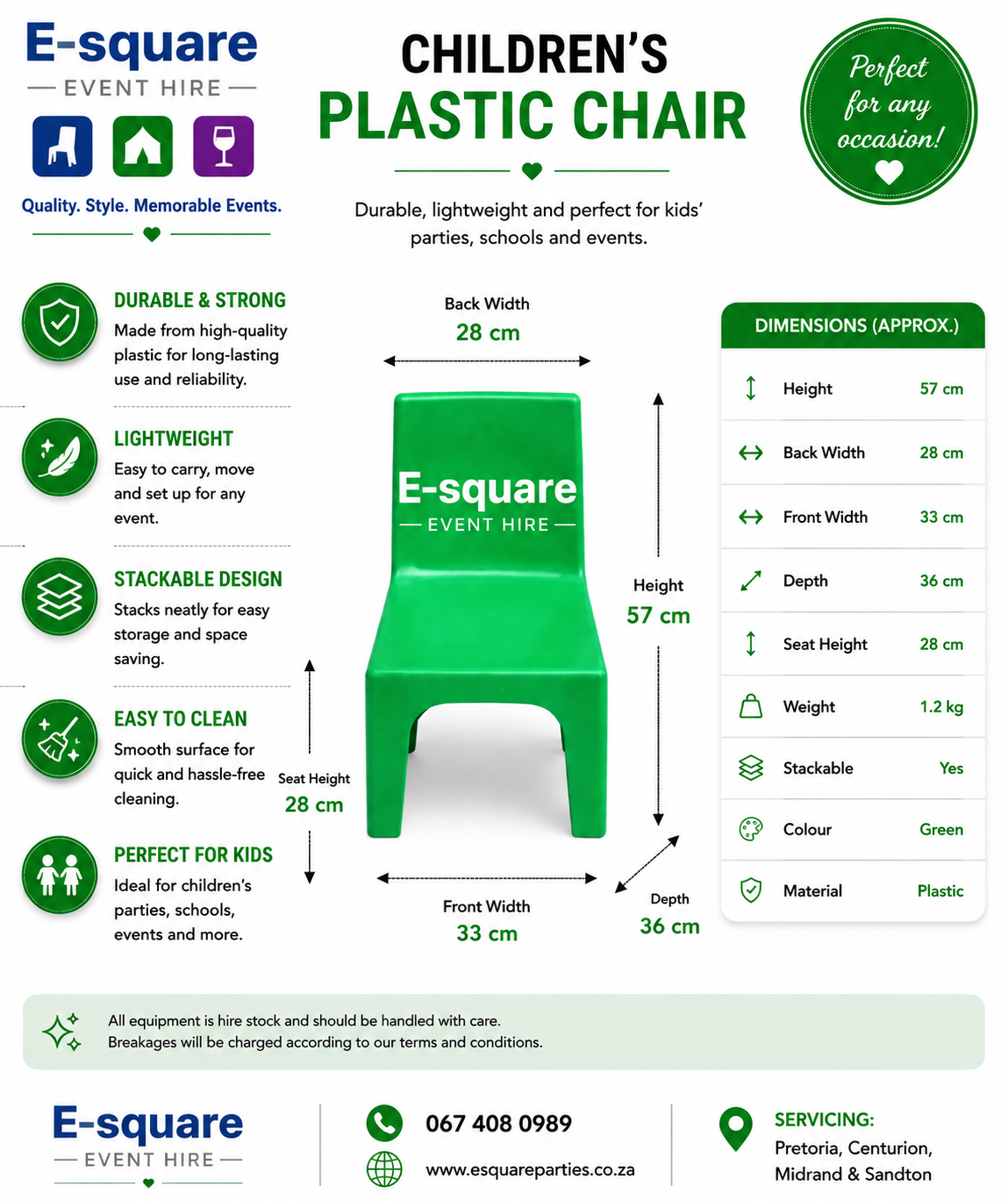 Kids Chair Green (Hire) - Image 2