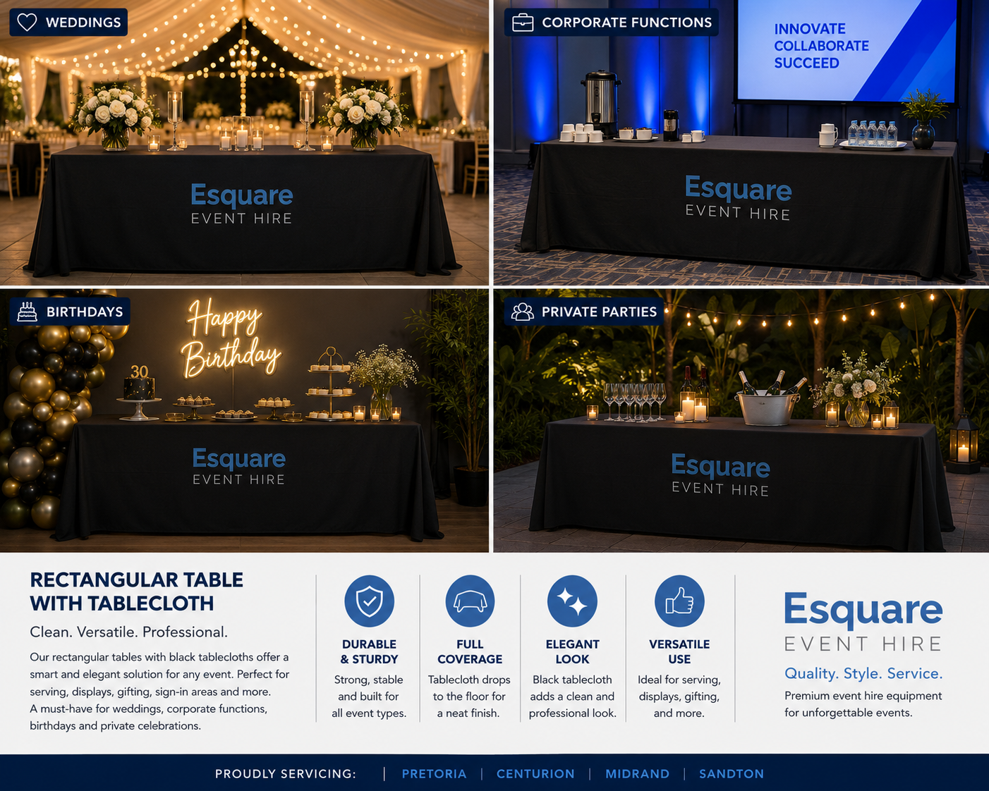 Large Black Tablecloth (Hire) - Image 3