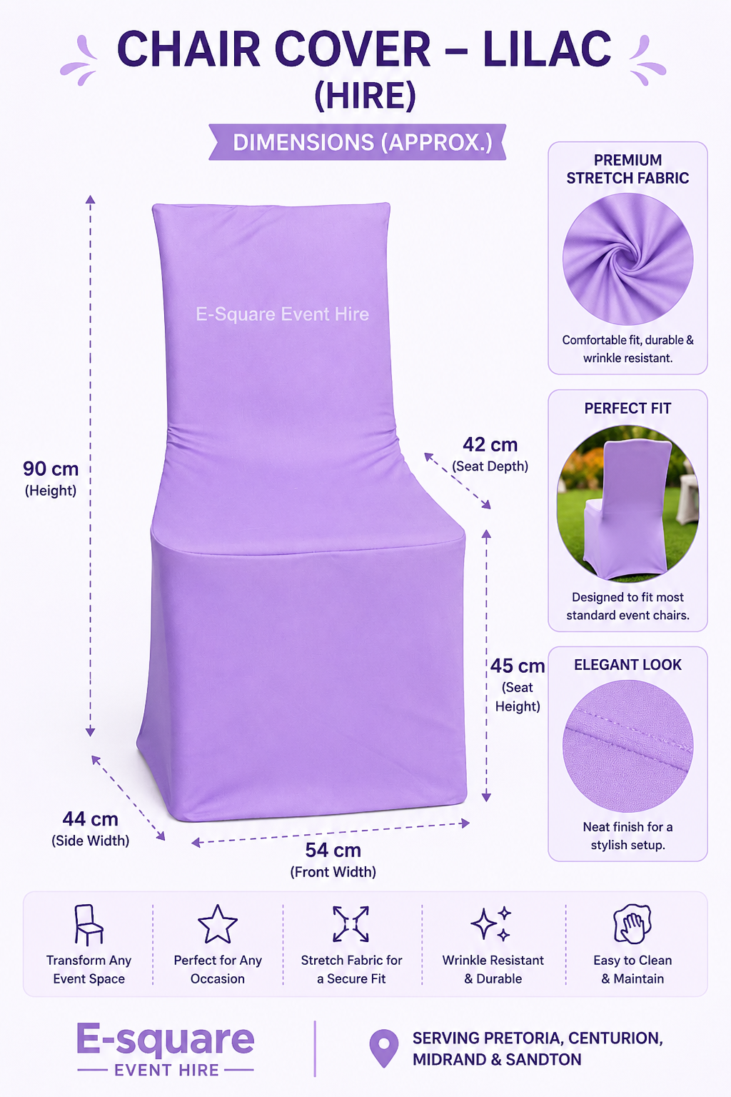 Kids Chair Cover Light Purple Hire - Image 2