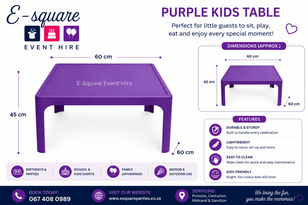 Kids Table Purple (Hire) - E-Square Party Hire