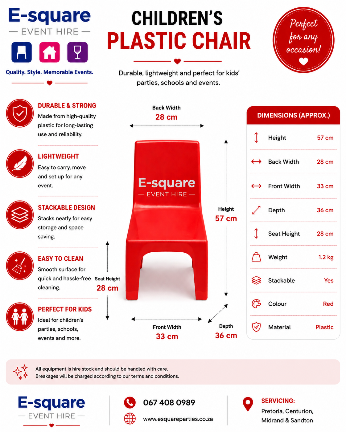 Kids Chair Red (Hire) - Image 2