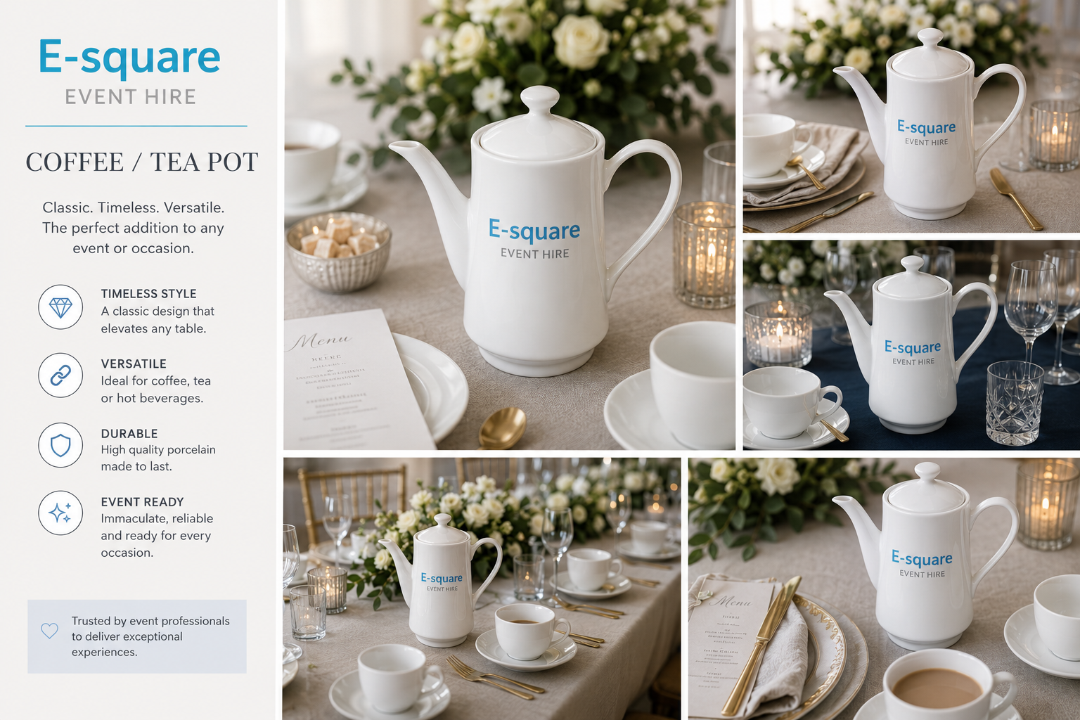 Tea Pot White Hire - Image 3