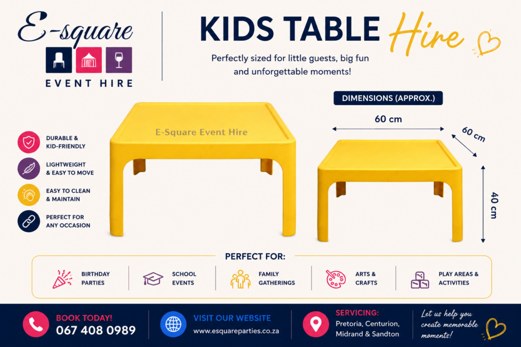 Kids Table Yellow (Hire) - E-Square Party Hire