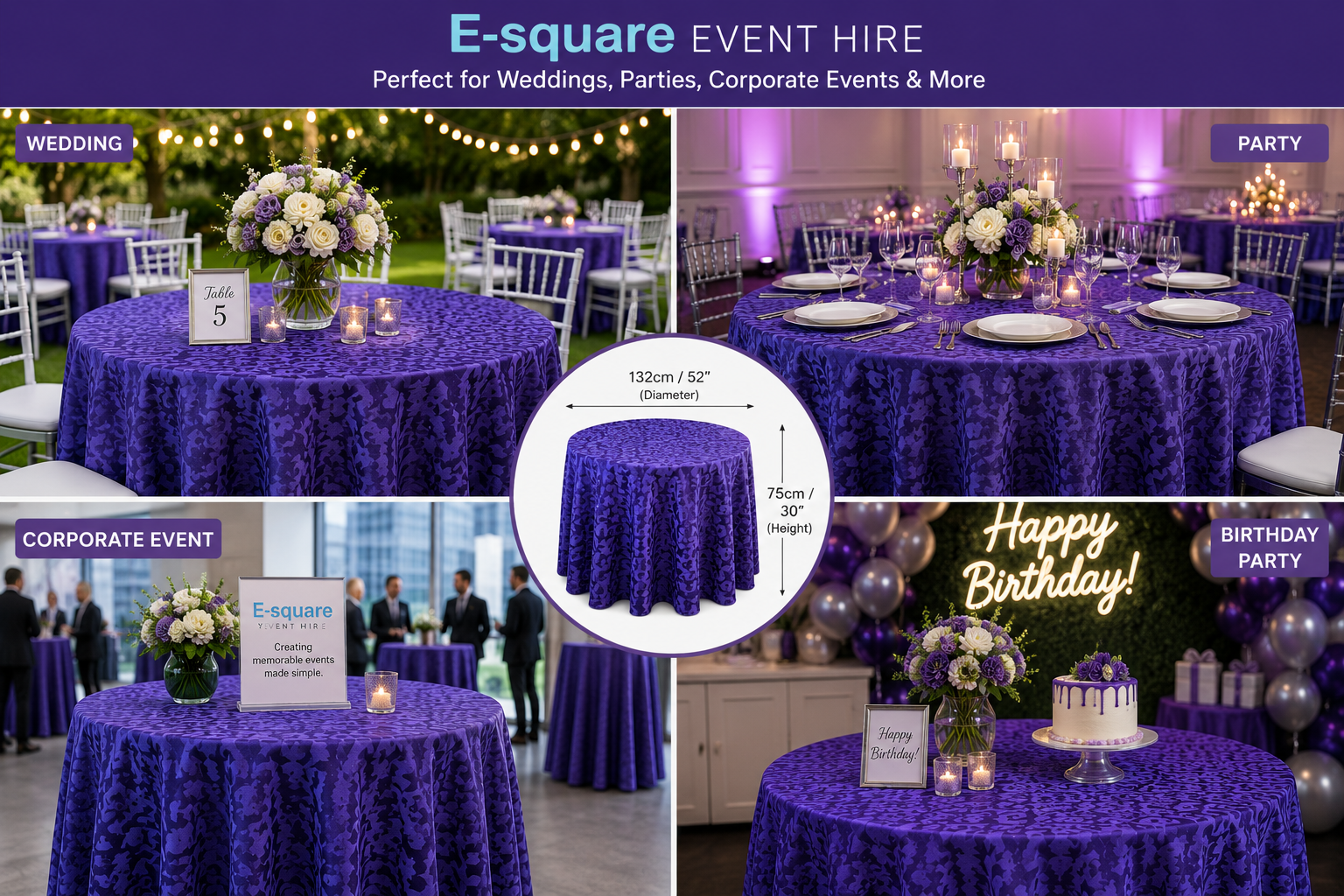 Round Tablecloth Purple (Hire) - Image 3