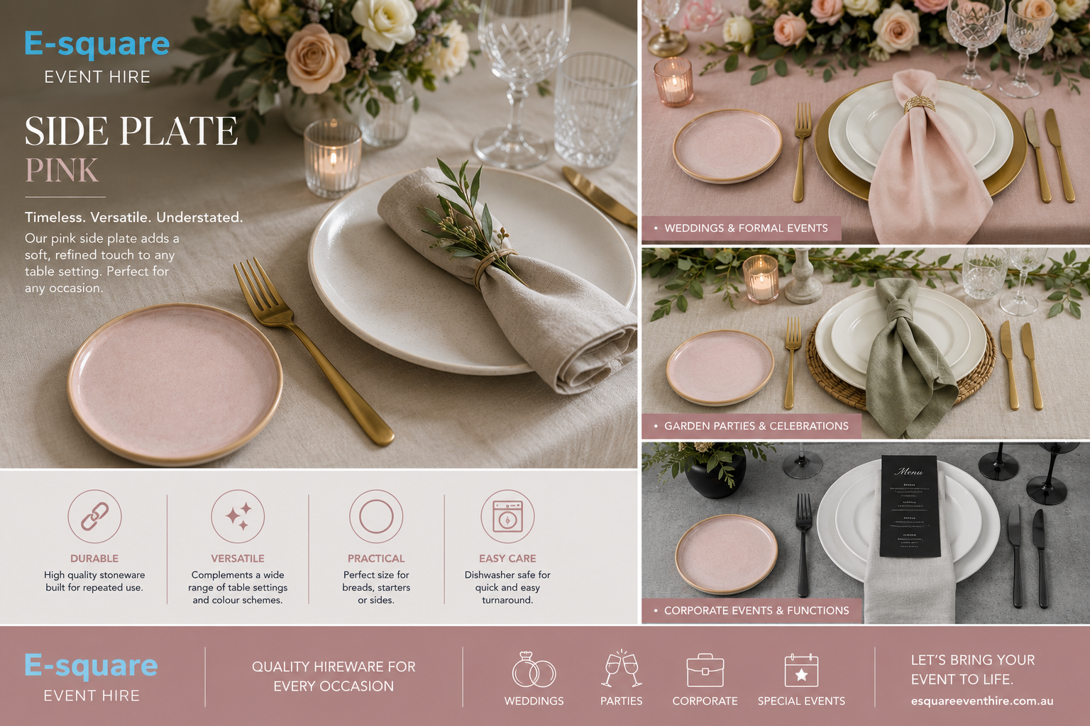 Side Plate - Pink And White Speckled Ceramic Hire - Image 3