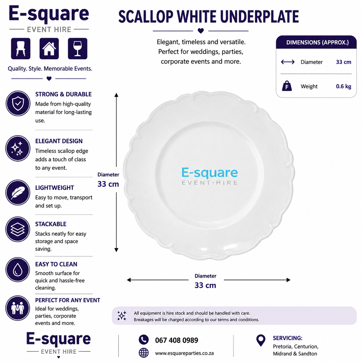 Scallop White Underplate 33cm Hire - Image 2